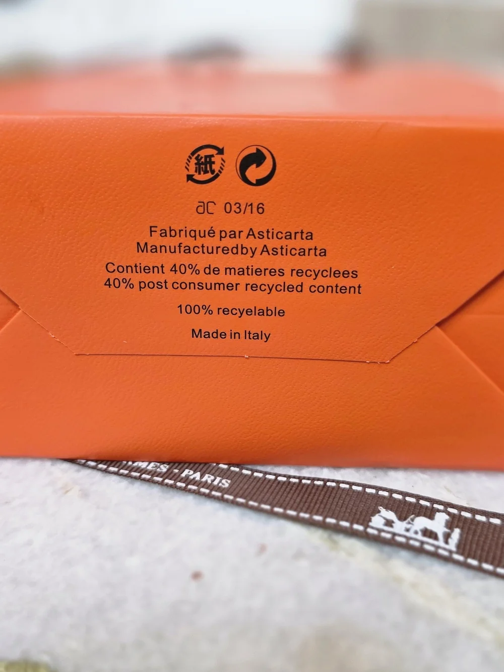 Hermes Paris Authentic Orange Shopping Gift Bag with Brown Ribbon 24 Faubourg
